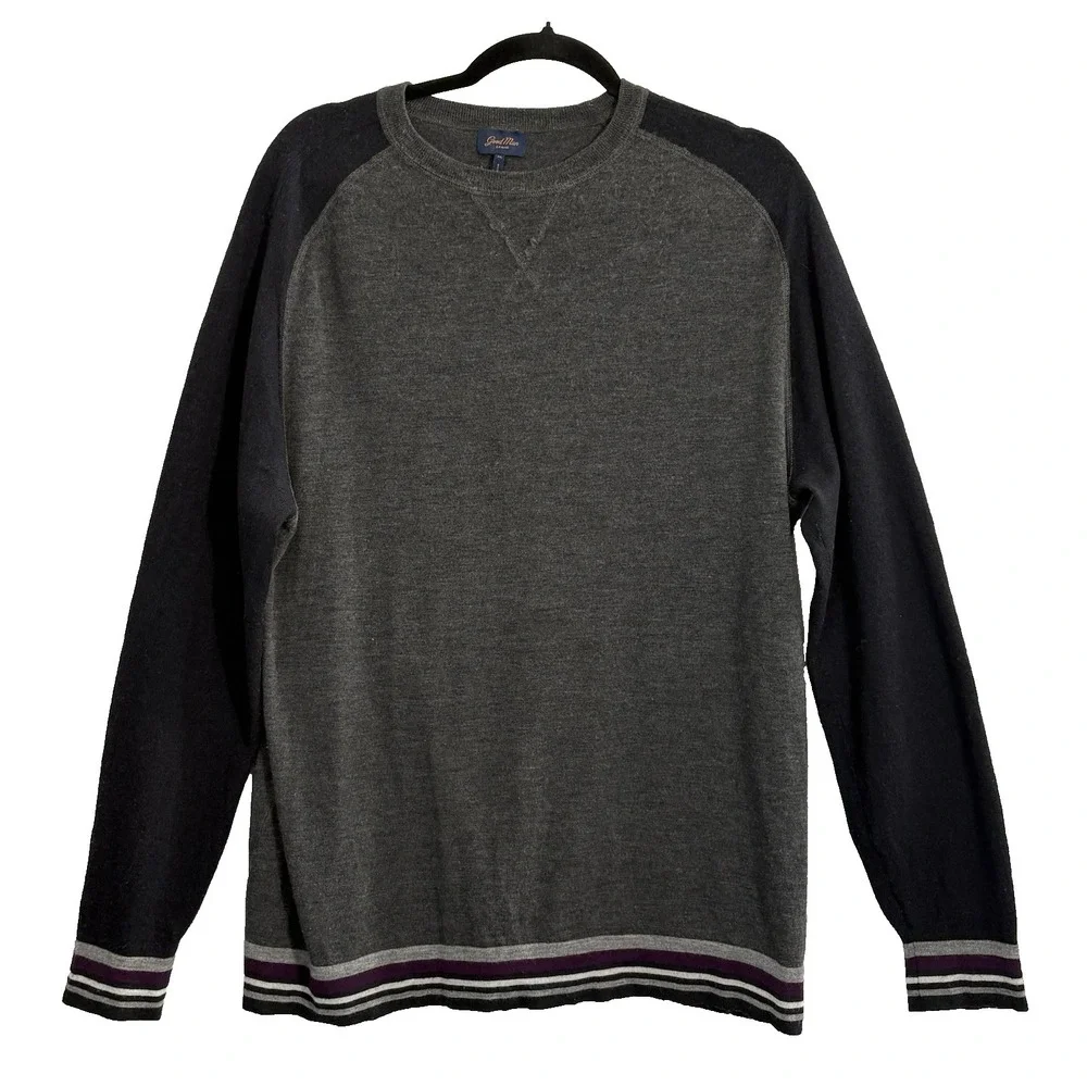 GOOD MAN Brand Men Merino Wool Pullover Long Sleeve Sweater Sz XL Gray 4-6